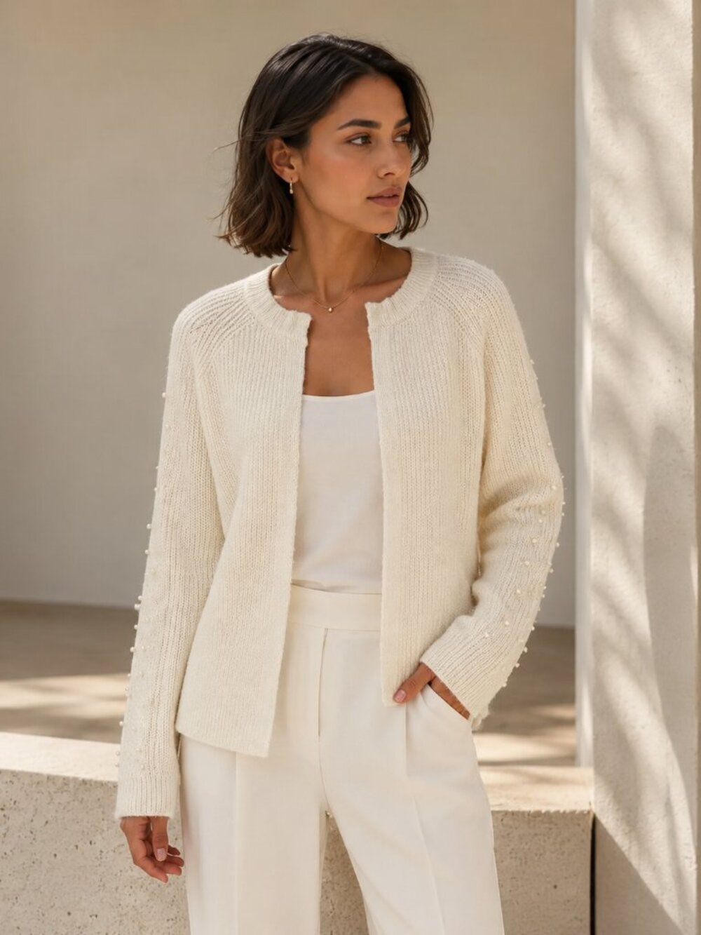 LOFT Outlet Pearl-Embellished Open Front Cardigan – Size L NWOT